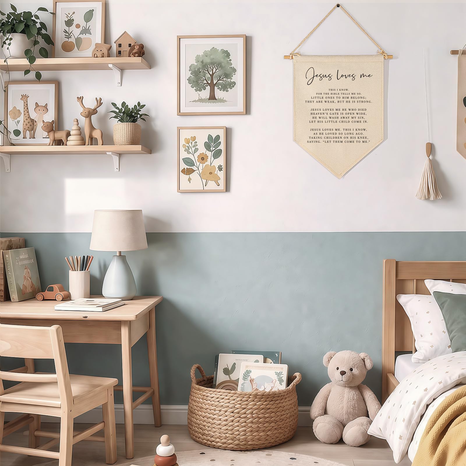 Letrero de versículo bíblico con escritura para bebé, regalo de baby shower, decoración de canción de escuela dominical, decoración de bandera, regalos para bebés, niños, niñas, regalos de pared para