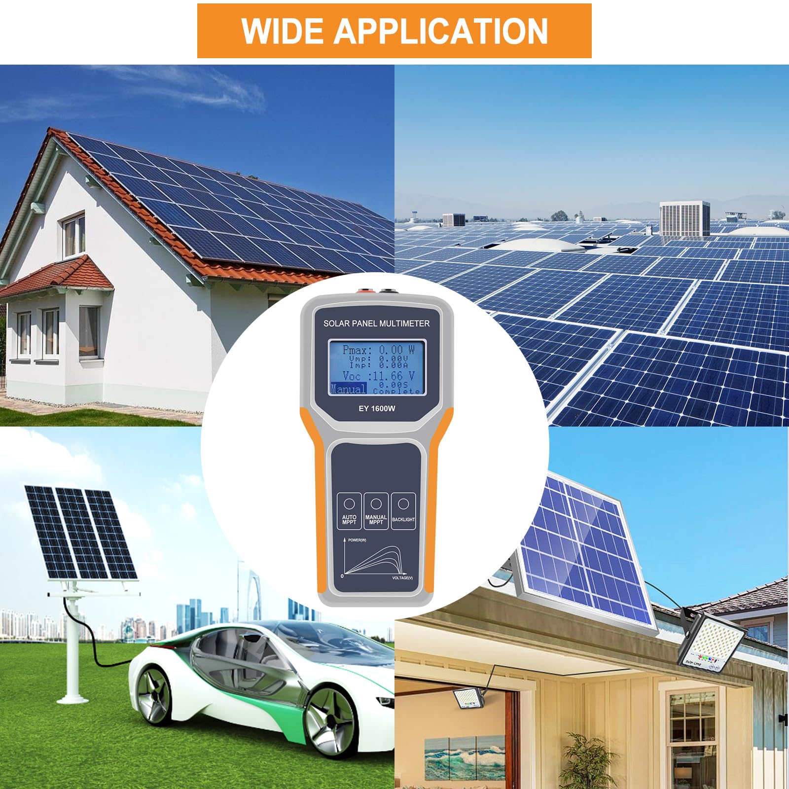 Geloo 1600W MPPT Tester Photovoltaik Solarpanel Tester Solar Panel Multimeter EY1600W Solarpanel-Multimeter LCD Anzeige für Solar PV Testing