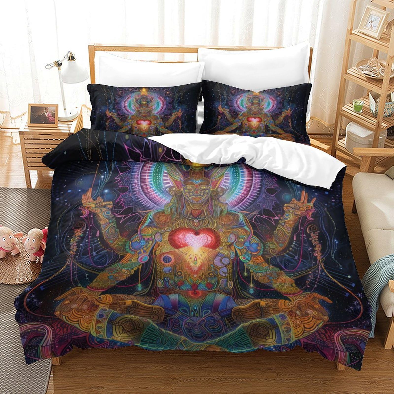 Housse de couette Bouddha 3 pièces lit super king 260x220 pour literie ado et enfant