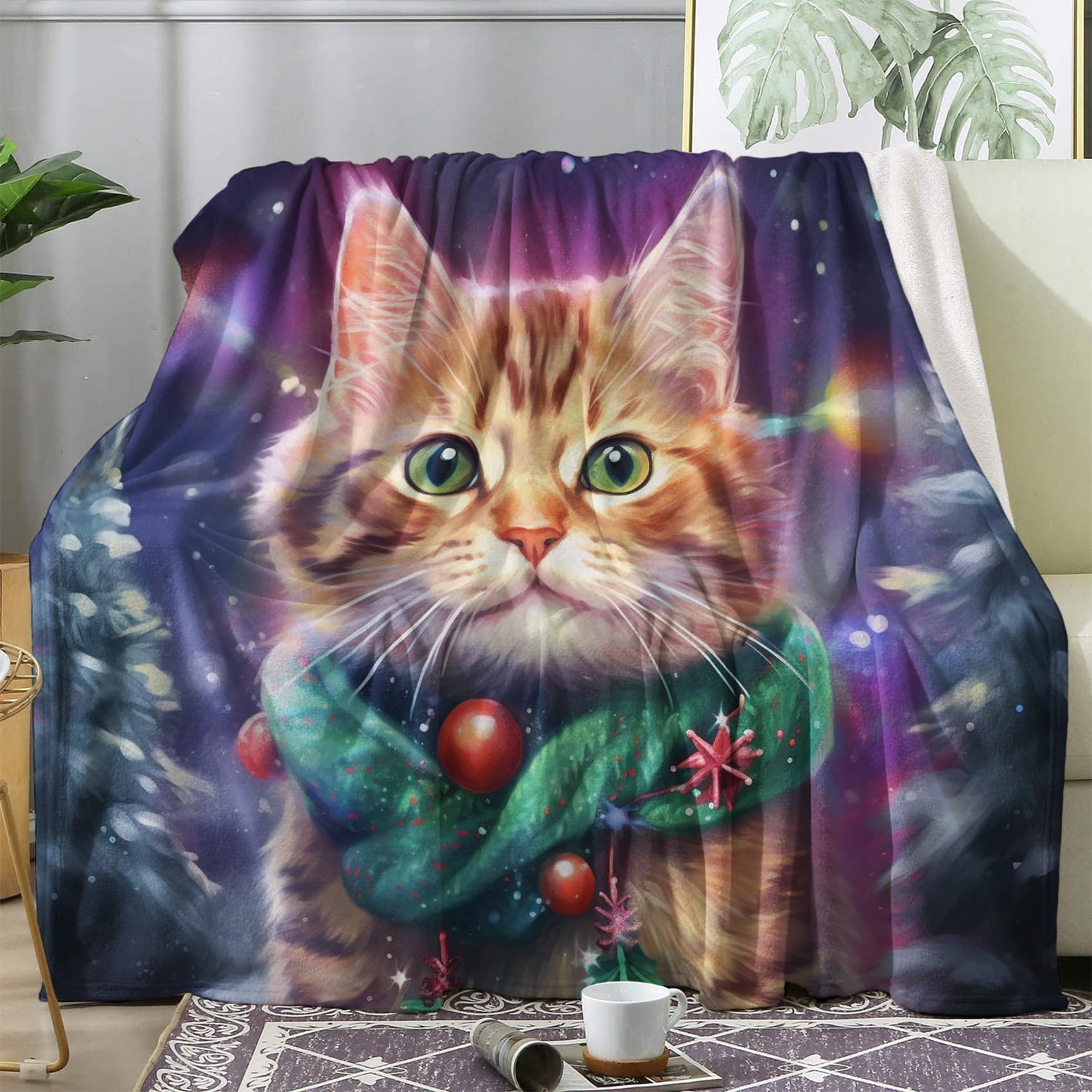 Kuscheldecke Mit Katzenmotiv 150x200cm - Weiche Fleecedecke Für Sofa Und Bett