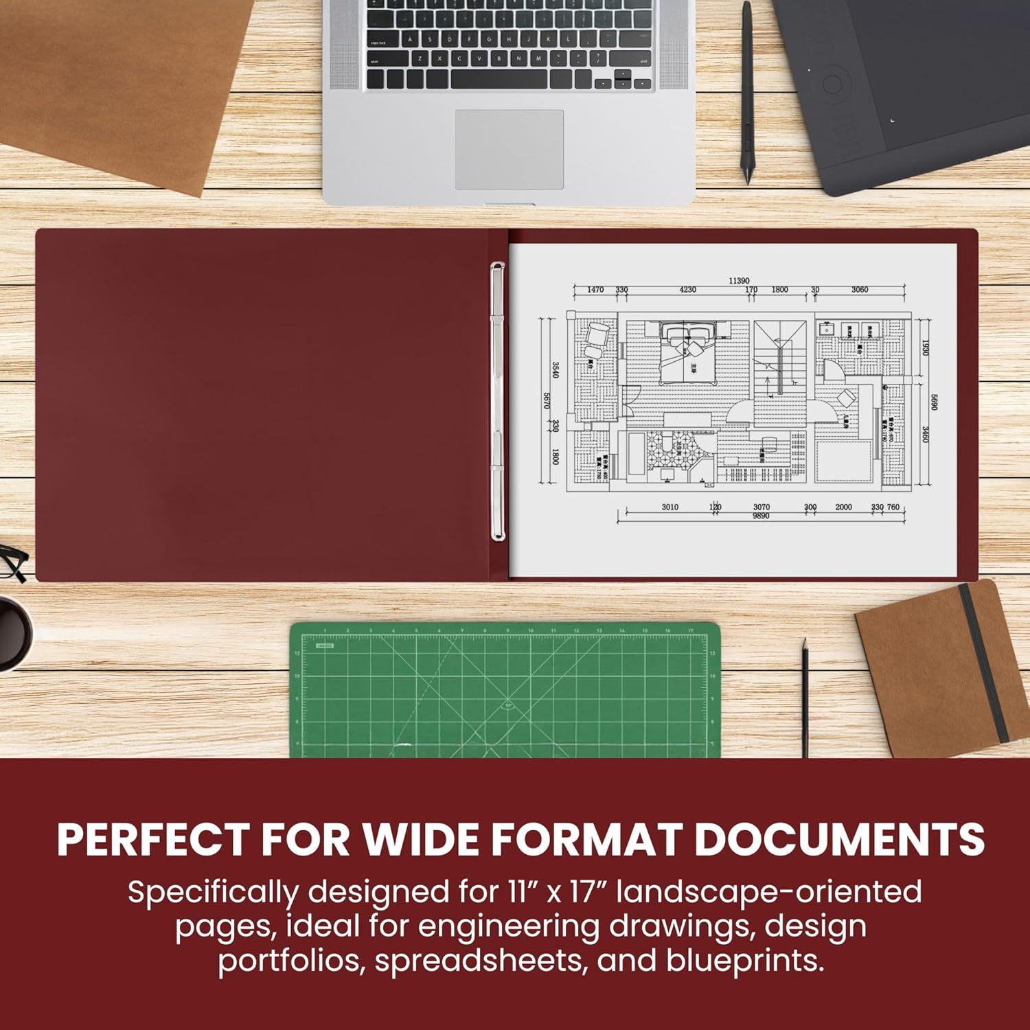 Performore 10 Pack of 11x17 Inch Landscape Pressboard Presentation Binder Folder, Red Fiberboard Report Cover with Metal Prong Paper Fastener for Document Storage, Proposals, Transcripts