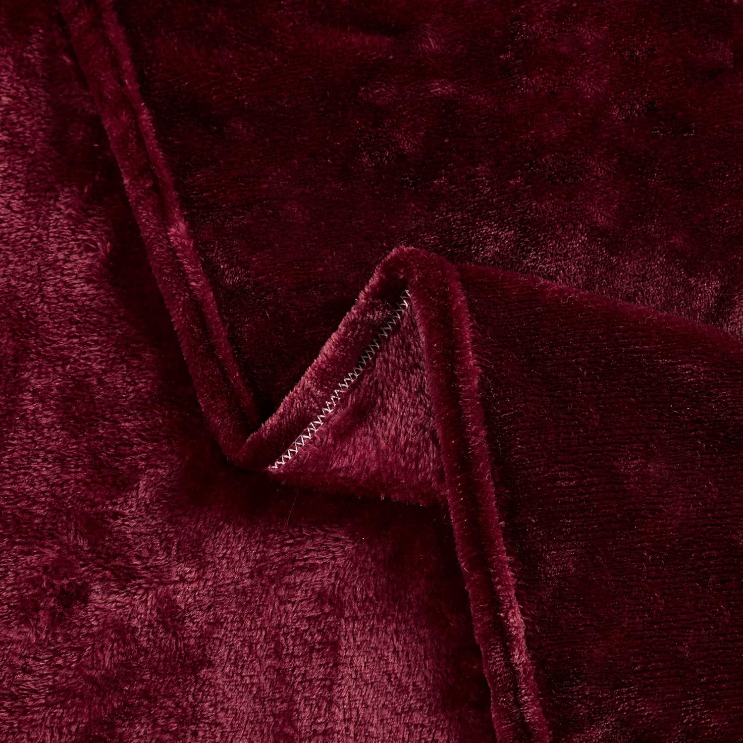 Burgundy Fleece Throw Blanket with Fringes, 50 x 60 Inch