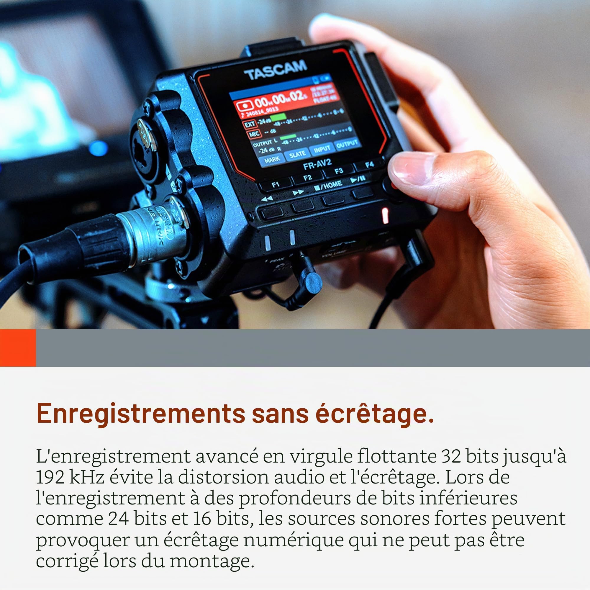 TASCAM FR-AV2 – Enregistreur de terrain compact 32 bits à virgule flottante et générateur de code temporel avec mixeur