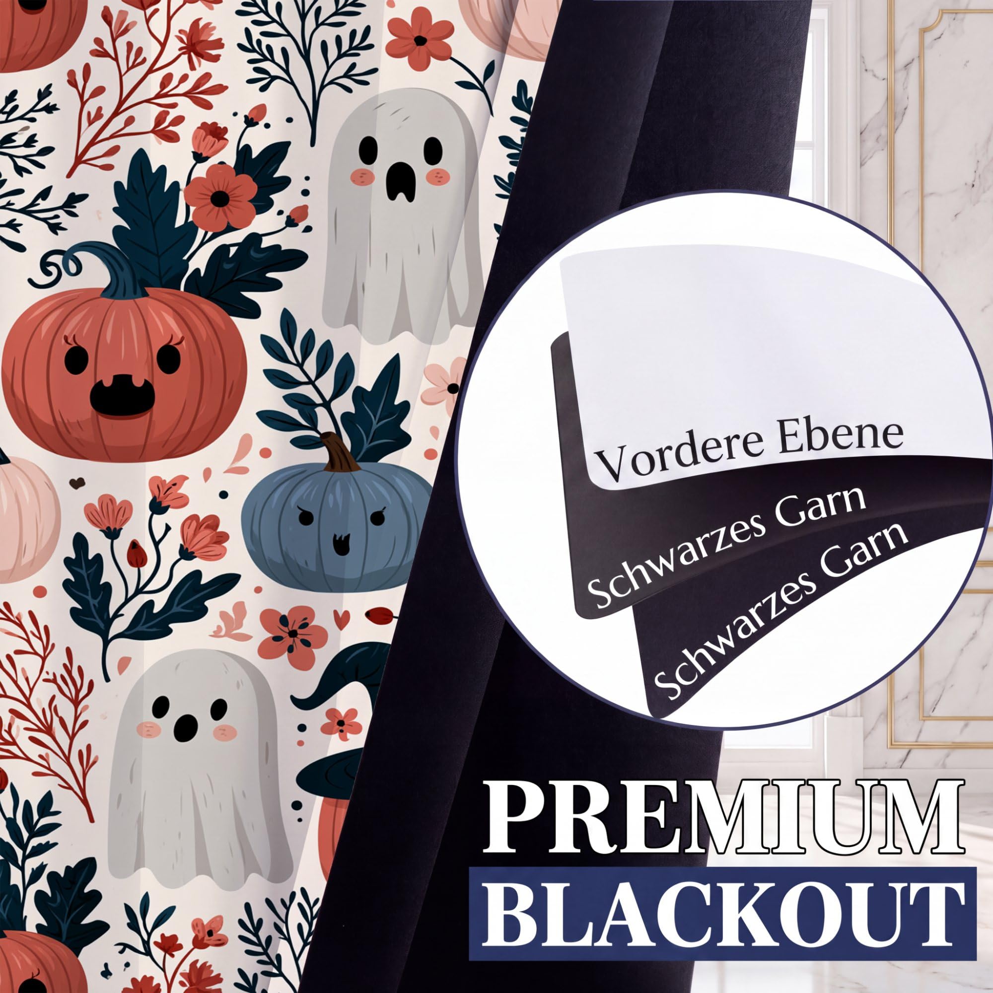 Zasłony zaciemniające z nadrukiem na Halloween, 140 L X 245H cm (2 panele)