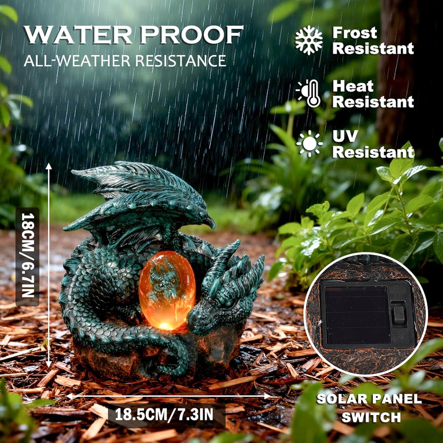 Solar Dragon Garden Decor - Dragon Statue Outdoor with Egg Light - 6.8 inch Porch Decor & Lawn Ornaments, Perfect Patio Decor, Yard Decorations Outdoor - Image 5