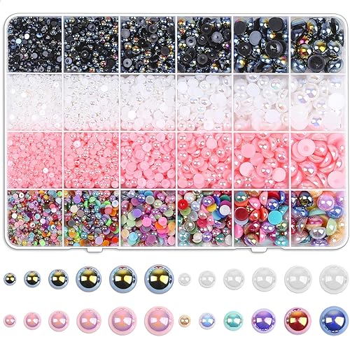 8000 perlas de espalda plana para manualidades Cridoz de varios tamaños cuentas de perlas medias redondas para uñas maquillaje zapatos obras de arte