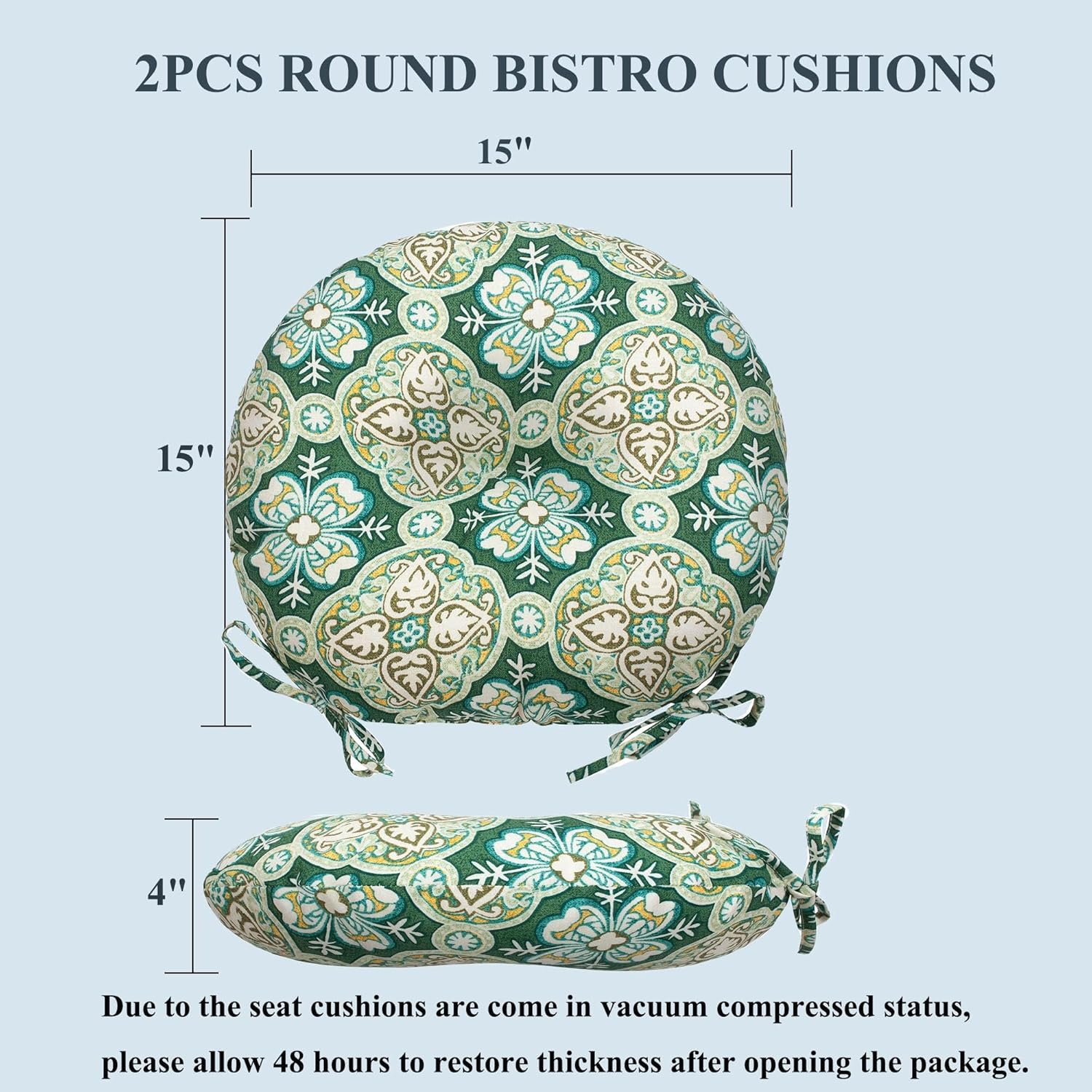 FUNHOME Bistro Chair Cushions Set of 2 Outdoor Round Chair Cushions for Patio Furniture 15"x15"x4", Water-Repellent Tufted Round Chair Pads for Home Garden-Green Medal