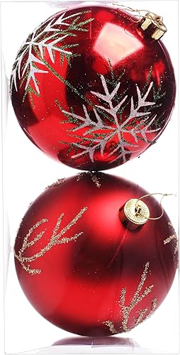 Miniatura 7 de Bolas de adorno de Navidad, bolas de pintura extra grandes, juego de 2 piezas de 6 pulgadas para colgar en el árbol (rojo)