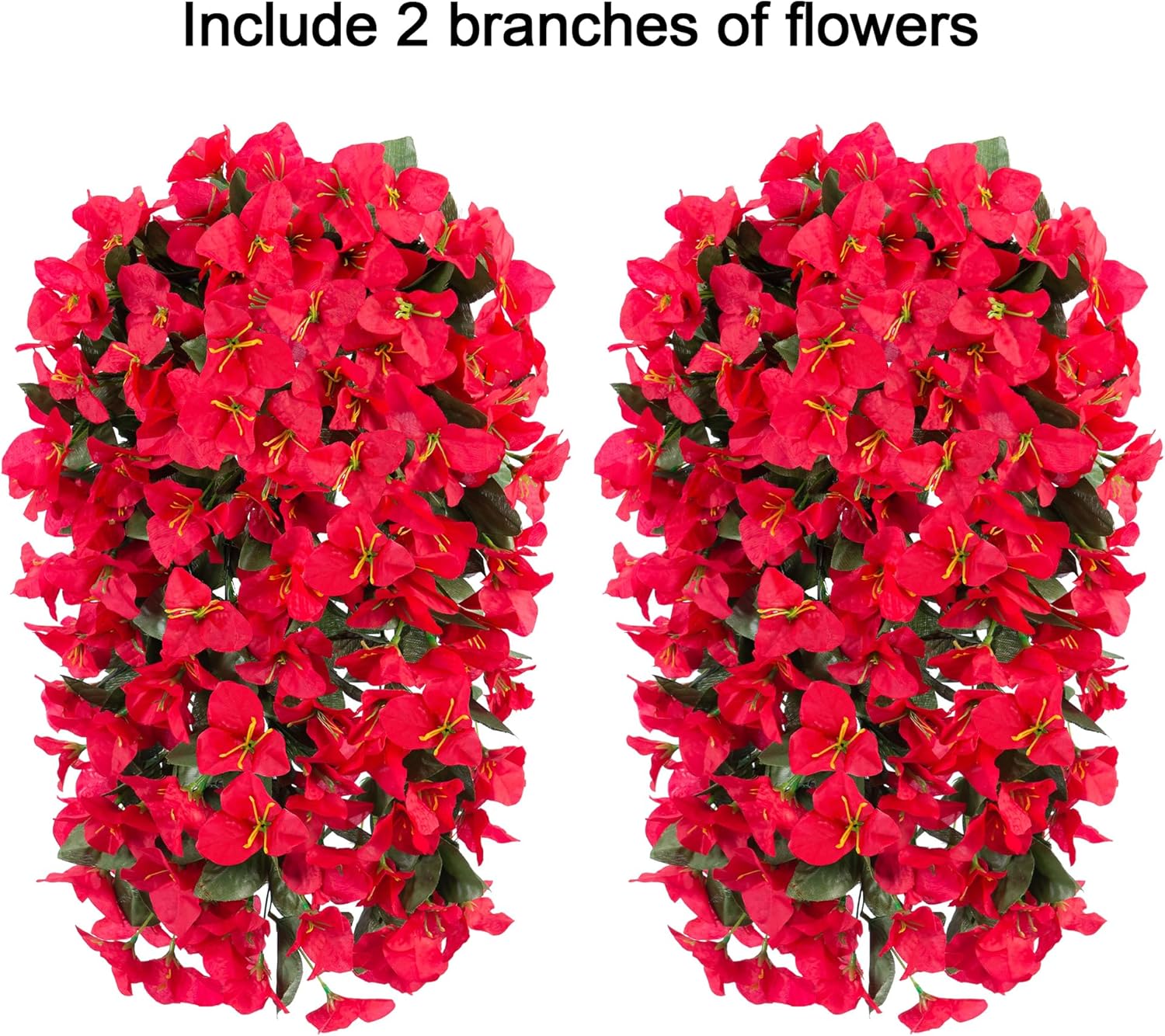 HyeFlora Bougainvillea Artificial Hanging Flowers Plants for Outdoors Decoration, 2pcs Red Fake Flowers Silk Bougainvillea Vines Realistic UV Resistant Faux Flowers for Outside Planters Porch Patio - Image 4