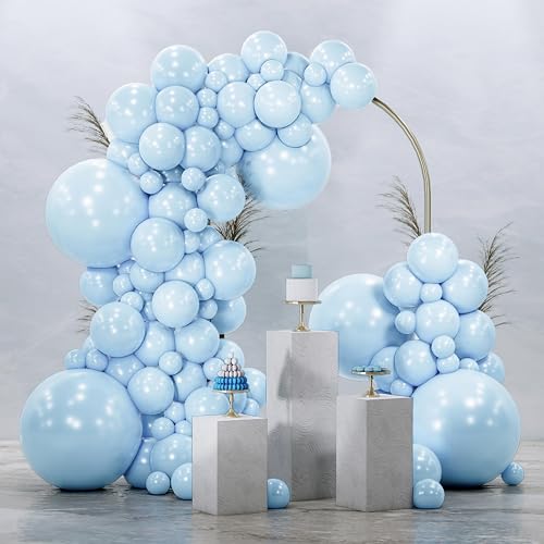 PartyWoo Baby Blue Balloons 145pcs Light Pastel Sky Aqua Blue