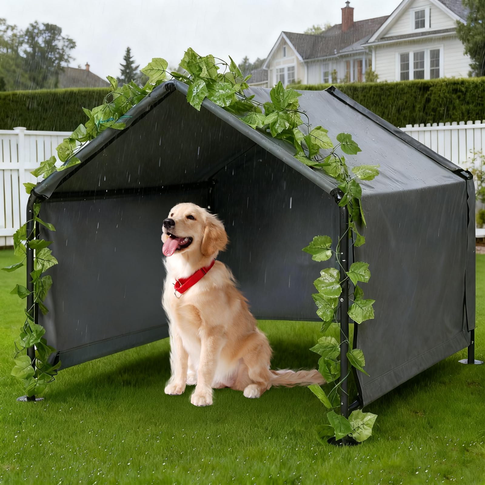 Grande riparo per cani – Tenda da esterno per animali domestici con porte aggiornate, tettoia esterna per sole e pioggia, per cani, gatti, piccoli animali e bestiame con copertura antipioggia