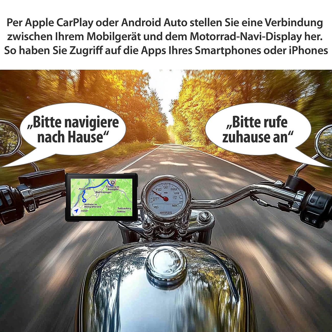 Lescars Motorrad Kamera: Motorrad-Navi-Display, 5", CarPlay- & Android-Auto-komp., 2 Kameras (Carplay Displays, Android Auto Monitor)