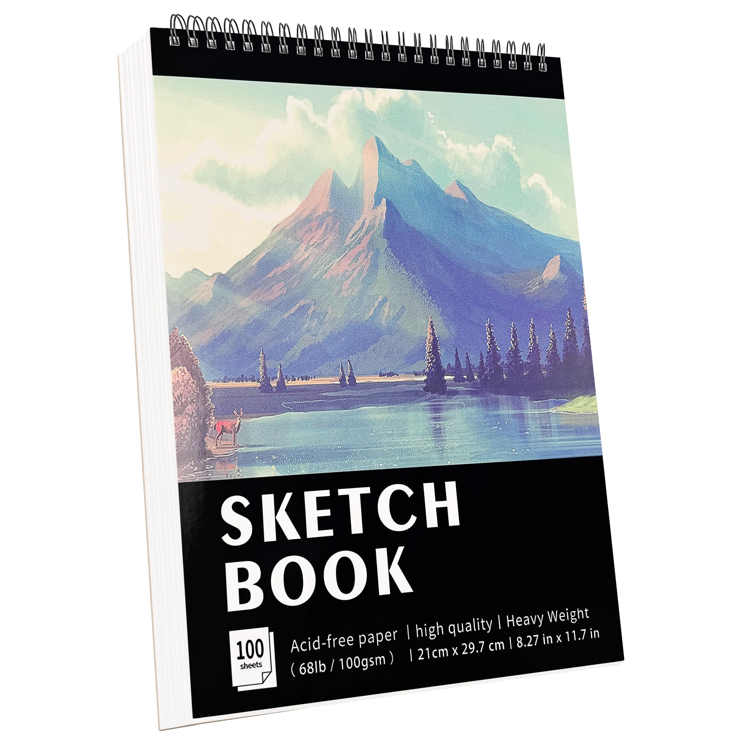 KINSPORY Sketchbook A4, Sketch Pad - 21 x 29.7cm, 200 Pages (100 Sheets) 100gsm Acid-Free Art Drawing Pad, Spiral Bound Drawing Paper, Painting Writing Sketching Pad for Kids Adult Teens Girls Boys