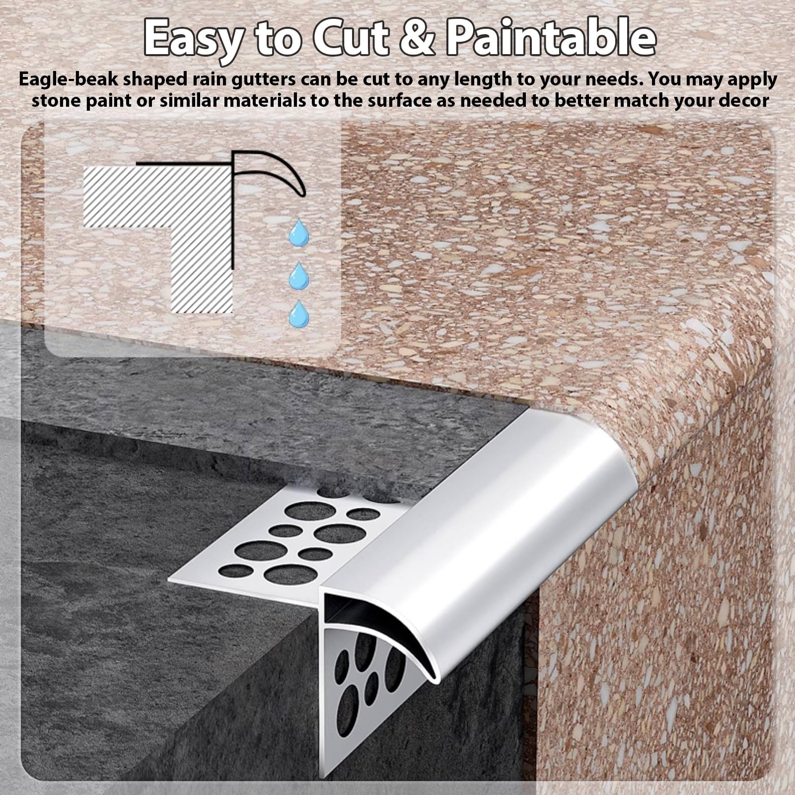 Tira de Umbral Protector Antigoteo para Techos, Extralargo y Pintable; Deflector de Reflujo de Agua de Lluvia Recortable para Ventanas; Deflector de Lluvia(W30mm(1 1/8"),L280cm(110 1/4"))
