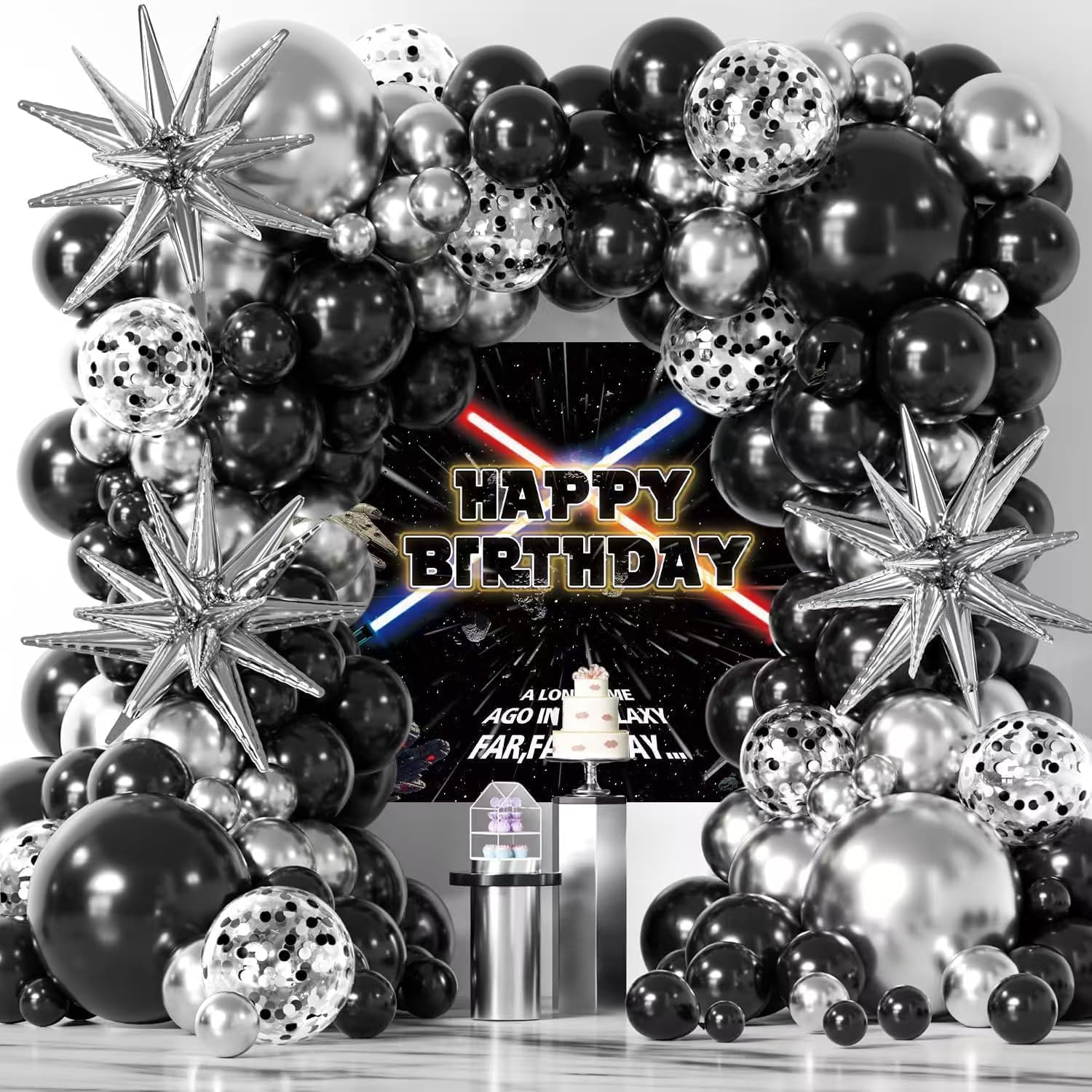 Galaxy Party Decorations Themed Backdrop with Balloons Arch Kit for Boys Kids Birthday Party Universe Wars Background Galaxy Themed Cake Table Decorations