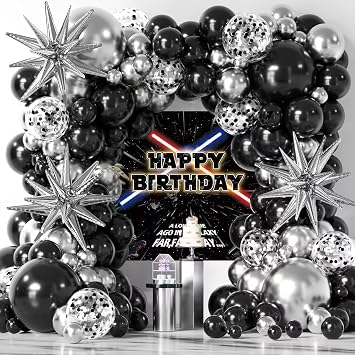 Galaxy Party Decorations Themed Backdrop with Balloons Arch Kit for Boys Kids Birthday Party Universe Wars Background Galaxy Themed Cake Table Decorations