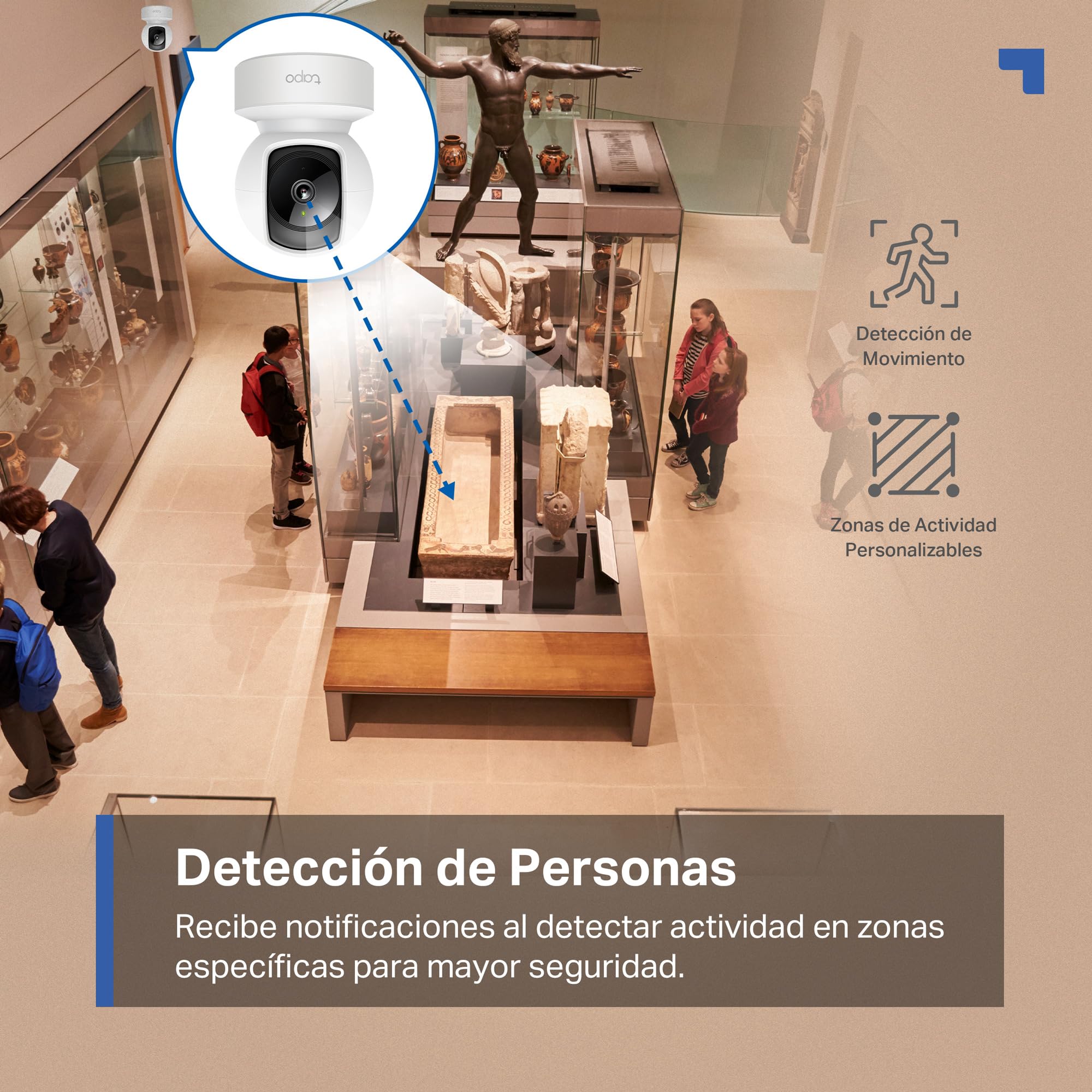 Tapo C212 - Camara Vigilancia Wi-Fi/Ethernet Interior, 2K(3MP), Visión Nocturna, Soporta Tarjeta SD hasta 512 GB, Detección de Movimiento, Control Remoto, Compatible con Alexa
