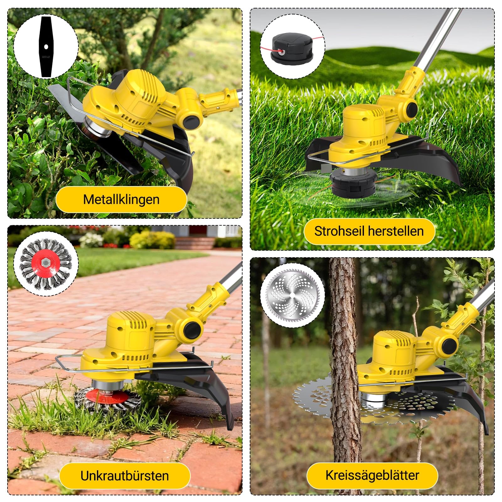 Desbrozadora con batería para baterías Makita, desbrozadora con batería de 21 V, desbrozadora con cepillo para malas hierbas, incluye 2 baterías de 4,0 Ah y cargador, motor sin escobillas de 750 W
