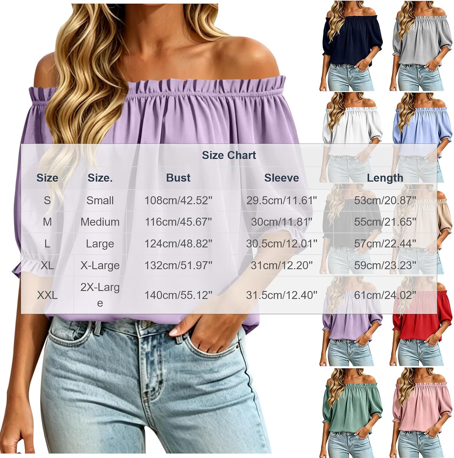 Women's Off Shoulder Puff Sleeve Blouse Dressy Boho Top | Womens Tops Off The Shoulder Blouses for Women Dressy Casual Cute Puff Sleeve T Shirts Ruffle Pleated Boho Fashion Outfits