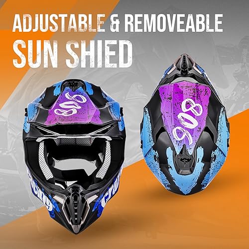 Miniatura 2 de OUMURS Casco de ATV Bicicleta de Tierra para Adultos con Gafas Guantes y Máscara Hebilla de Liberación Rápida Visera Solar Ajustable Casco de
