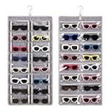 Dual Sided Sunglasses Storage organizer case, Eyeglasses Holder Wall Mounted with 32 Clear Slots & Metal Hook, Dust Proof Sunglasses Storage Case