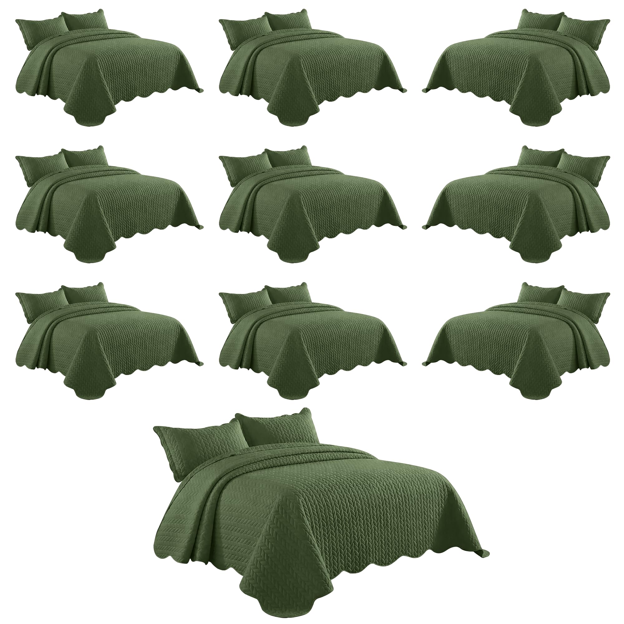 Imperial Rooms Queen Quilt Olive Green Leaf 10 Pack for Hotel Guest Room