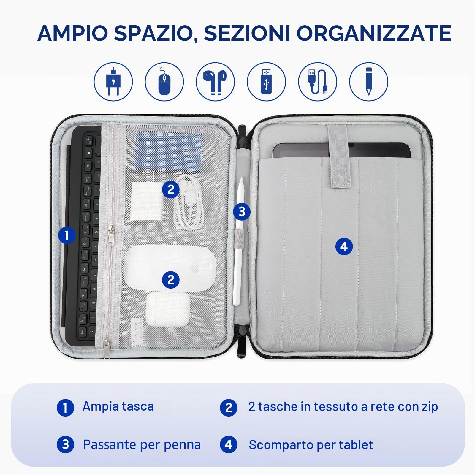 TiMOVO 9-11" Custodia per Tablet, Compatibile con iPad 11" A16 2025, iPad 10,9"/10,2"| Air 11", Galaxy Tab A9+ / A11 Plus 11", Borsa Protettiva con Tasche, Nero