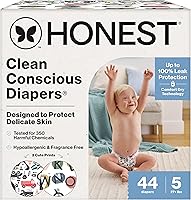 Vista 29 de The Honest Company Clean Conscious - Pañales para pieles sensibles, hasta un 100% a prueba de fugas, hipoalergénicos, estampados neutros, caja Super