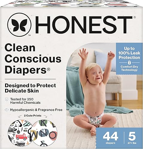 Miniatura 26 de The Honest Company Clean Conscious - Pañales para pieles delicadas, hasta un 100% a prueba de fugas, hipoalergénicos, estampado de género neutro,