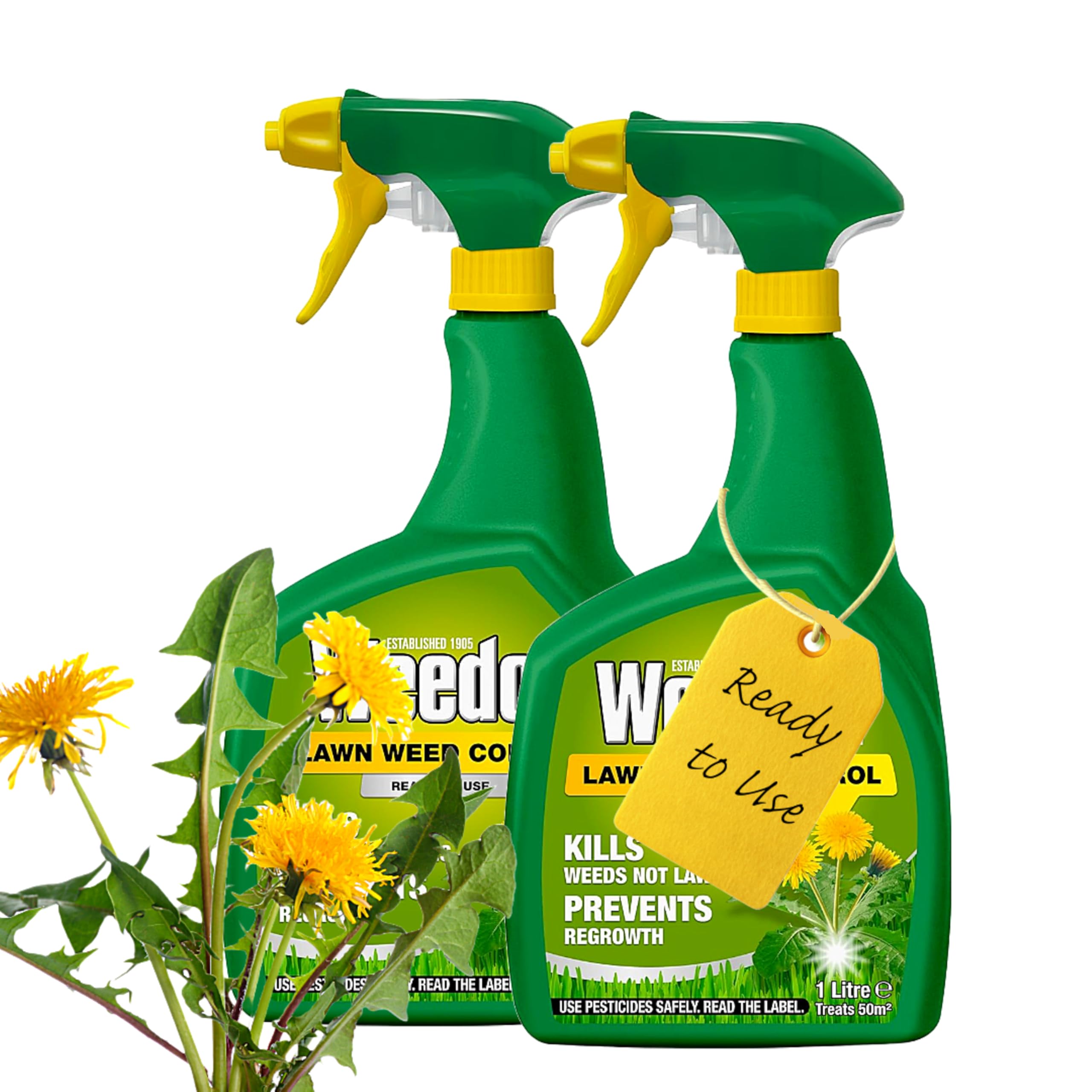 Garden Lawn Weed Killer Bundle - Pack of 2 x1L Ready to Use Lawn Weed Killer Weed Control with Topline Card. Strong Weedkiller for Dandelions, Daisies and more