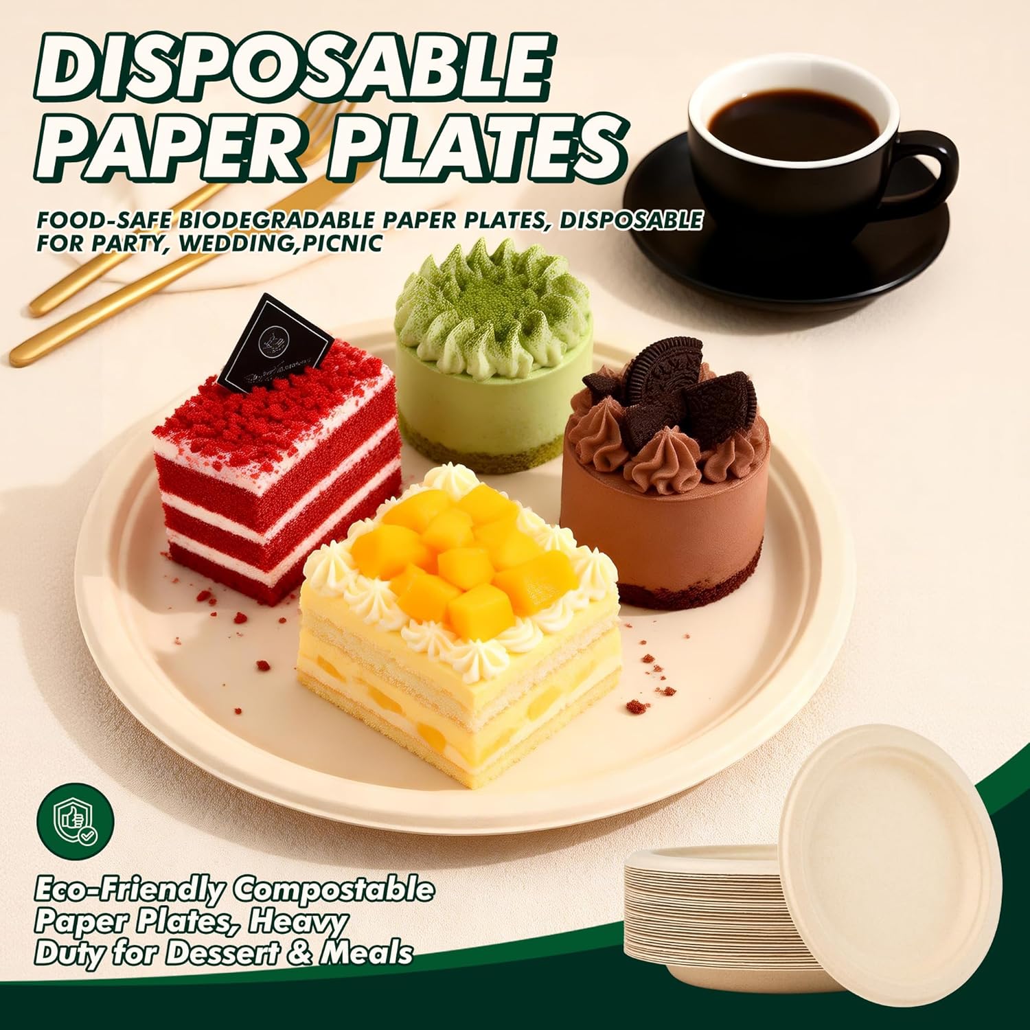 10 Inch 125 Count Compostable Disposable Paper Plates, Heavy-Duty Biodegradable Paper Plates, Sugarcane Fiber Round Unbleached Brown Plates, Microwavable