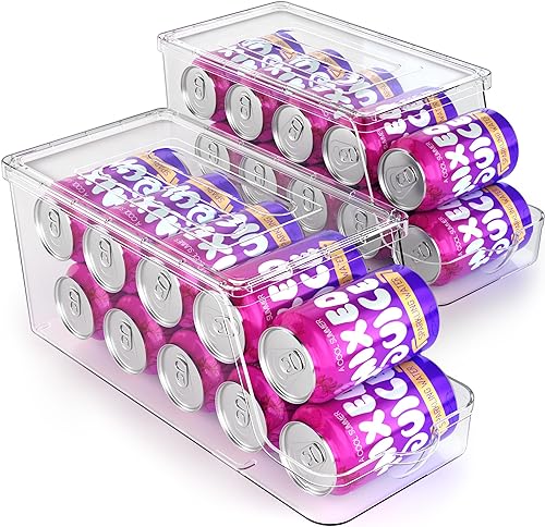 Miniatura 3 de theaoo Contenedores organizadores de refrigerador apilables grandes y dispensador de latas de soda para refrigerador con tapas