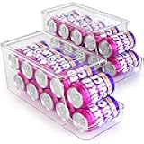 Soda Can Dispenser for Refrigerator with Lids, Stackable Drink Organizer for Fridge, Clear Plastic Refrigerator Organizer Bins, Beverage Can Holders for Pantry, Freezer, Kitchen, Cabinets Set of 2