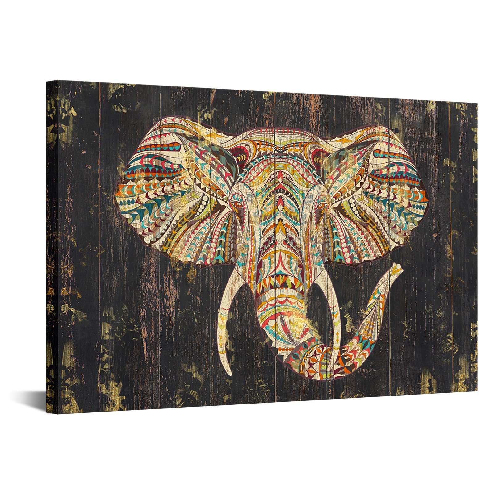 iHAPPYWALLVintage Boho Elephant Canvas Wall Art Paisley Mandala Elephant Prints Tribal Animal Picture for Home Bedroom Living Room Decor Ready to Hang 24x36inch