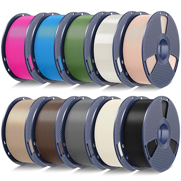 SUNLU 10kg PLA 3D Printer Filament Bundle Multicolor, Neatly Wound PLA Filament 1.75mm ±0.02mm, 1kg per Spool, 10 Pack, Black+Bone White+Grey+Brown+Wood+Beige+Olive Green+Cyan+Magenta+Clear