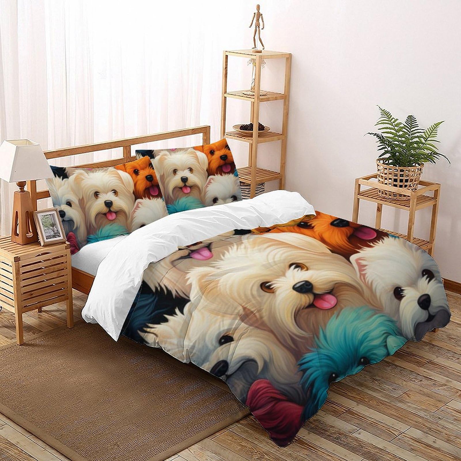 Housse de couette King 220x240cm avec taies d'oreiller microfibre Animaux Land
