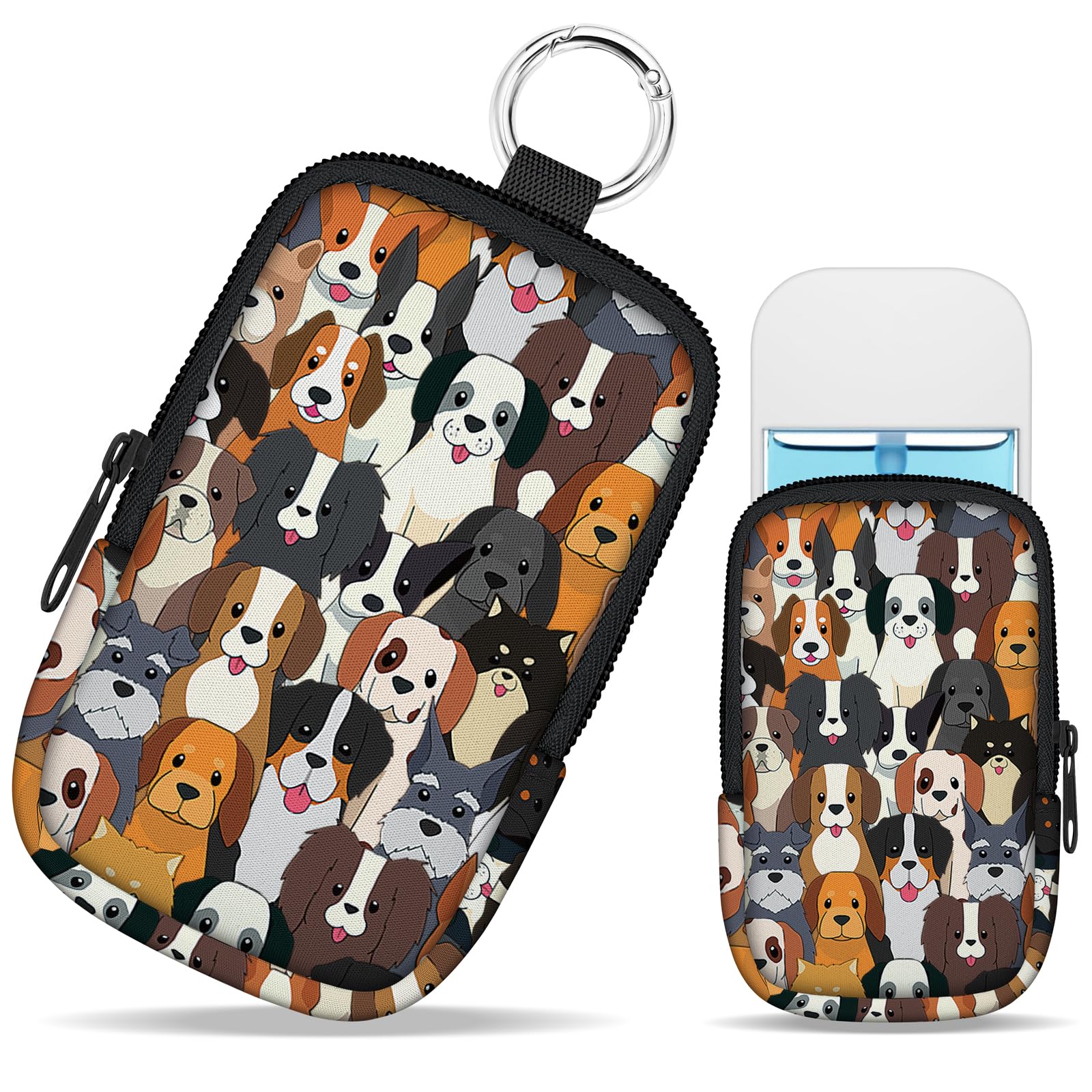 Mcapirivo Dogs Hand Sanitizer Spray Case, Cute Hand Sanitizer Holder Zippered Pouch, Fashion Accessory with Snap Hook for Glow Mist and Power Mist 1FL
