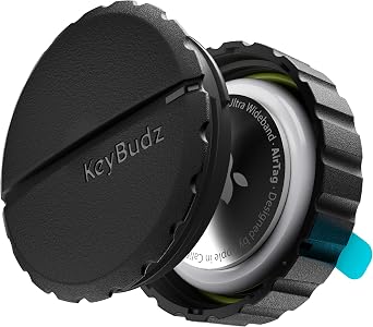 Keybudz Adhesive AirTag Mount - The Ultra Secure Waterproof AirTag Stick-On Rugged Holder Case | 3M VHB for Luggage, Car, Bike & More Black, 4 Pack