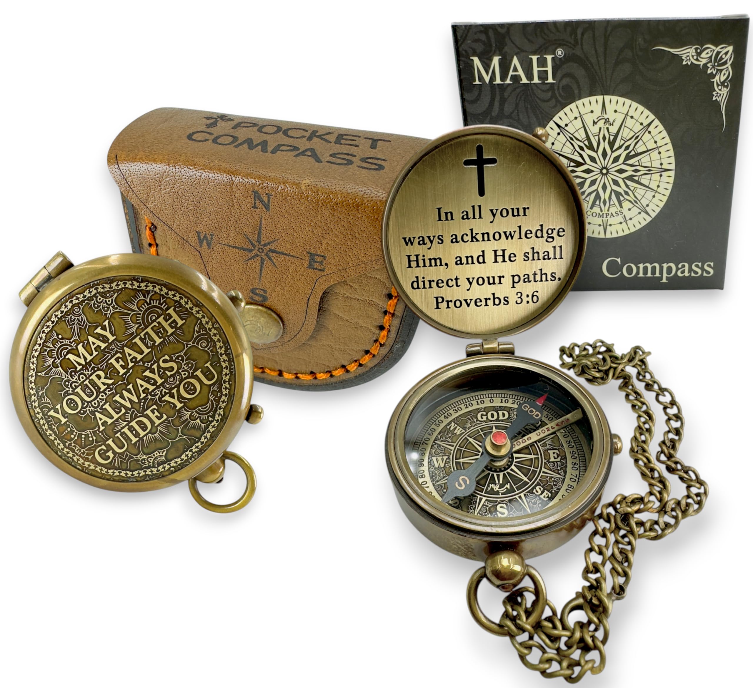 Handmade Religious Brass Compass Gift with Engraved &amp; Embossed Faith Messages – Inspirational Christian Religious Gift Keepsake for Baptism, Confirmation, Christening, First Communion or Christmas