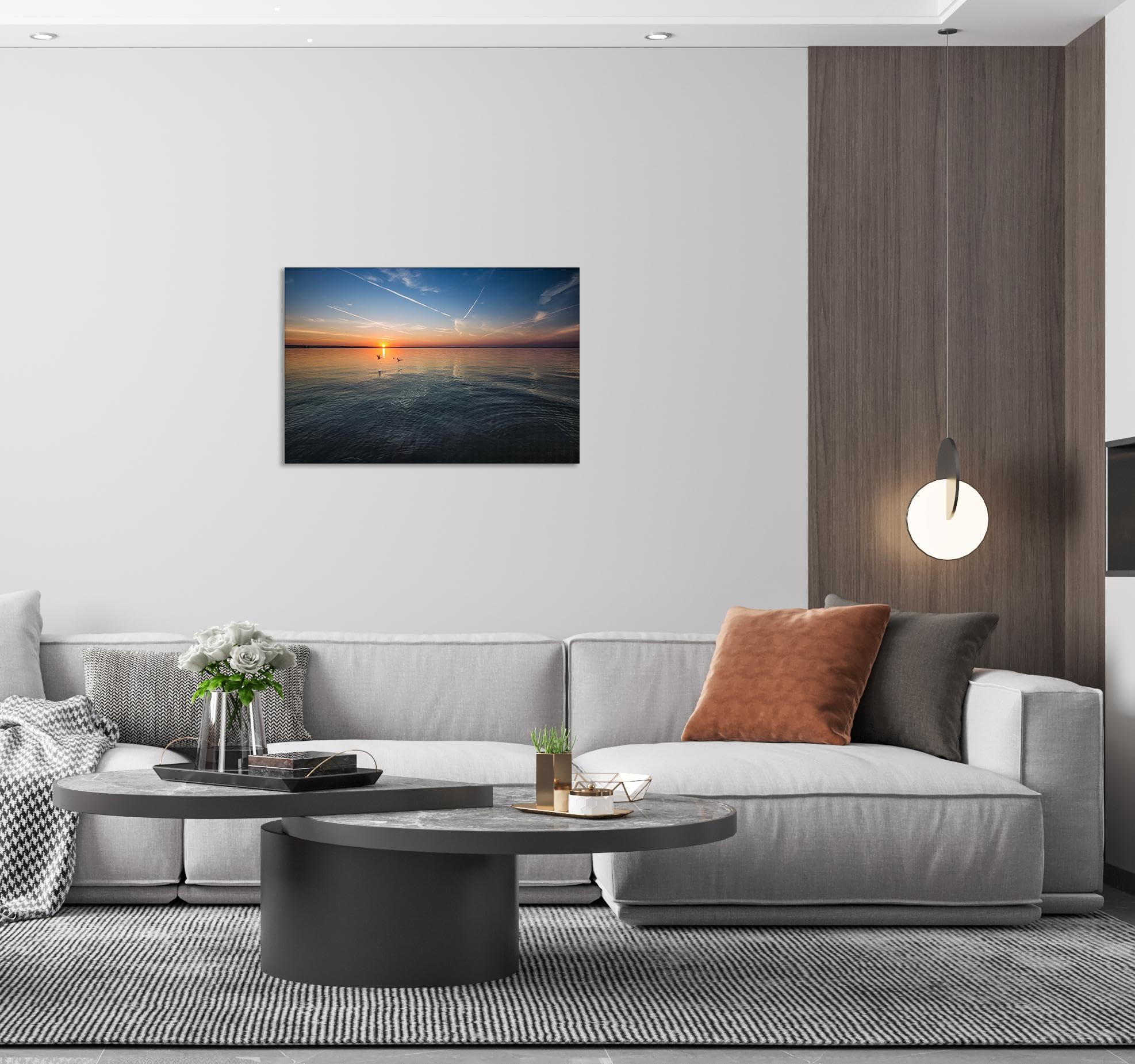 GRASKY Strand sonnenuntergang bild sonnenuntergang bild auf leinwand wandbilder landschaftsbilder mit rot Leinwandbilder Kaspisches Meer Wohnzimmer Deko Kunstdrucke 60x90cm(24x35 Zoll), rahmenlos