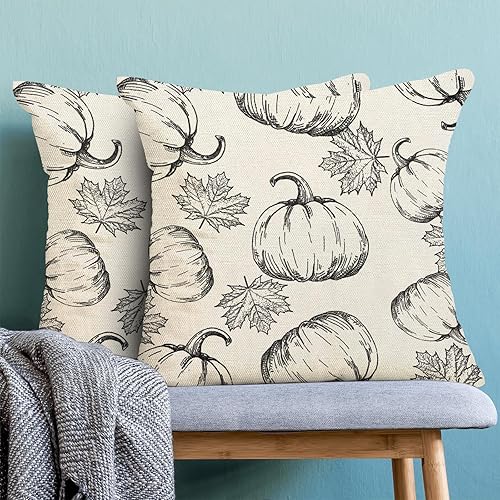 Miniatura 4 de Fundas de almohada de otoño de 18 x 18 pulgadas, juego de 2 fundas de almohada negras de otoño con hojas de arce, decoración al aire libre,