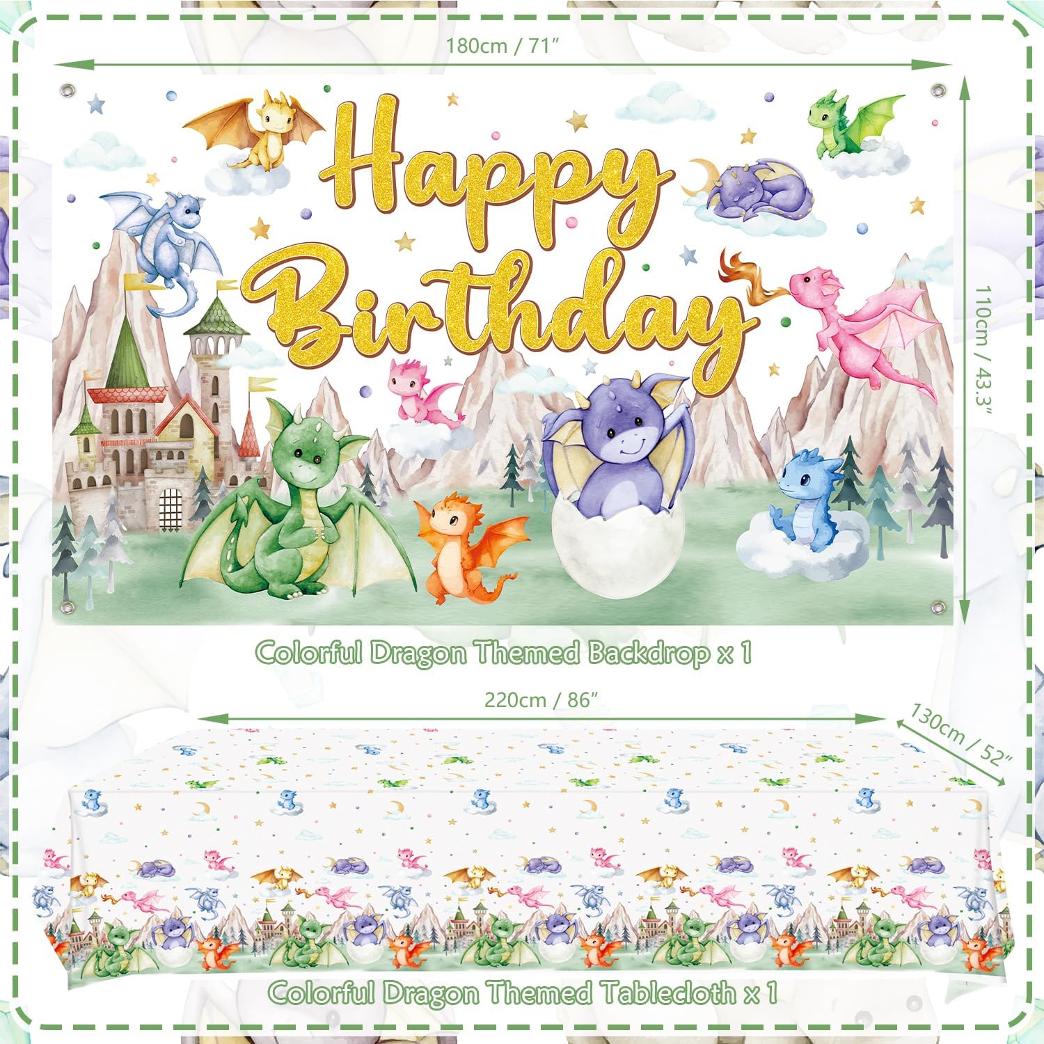 Dragon Party Supplies, Including Happy Birthday Party Backdrop, Plates, Cups, Napkins, Tablecloth, Balloons, Straws, for Dragon Theme Boy Girl Birthday Party Decorations Serves 20 Guest