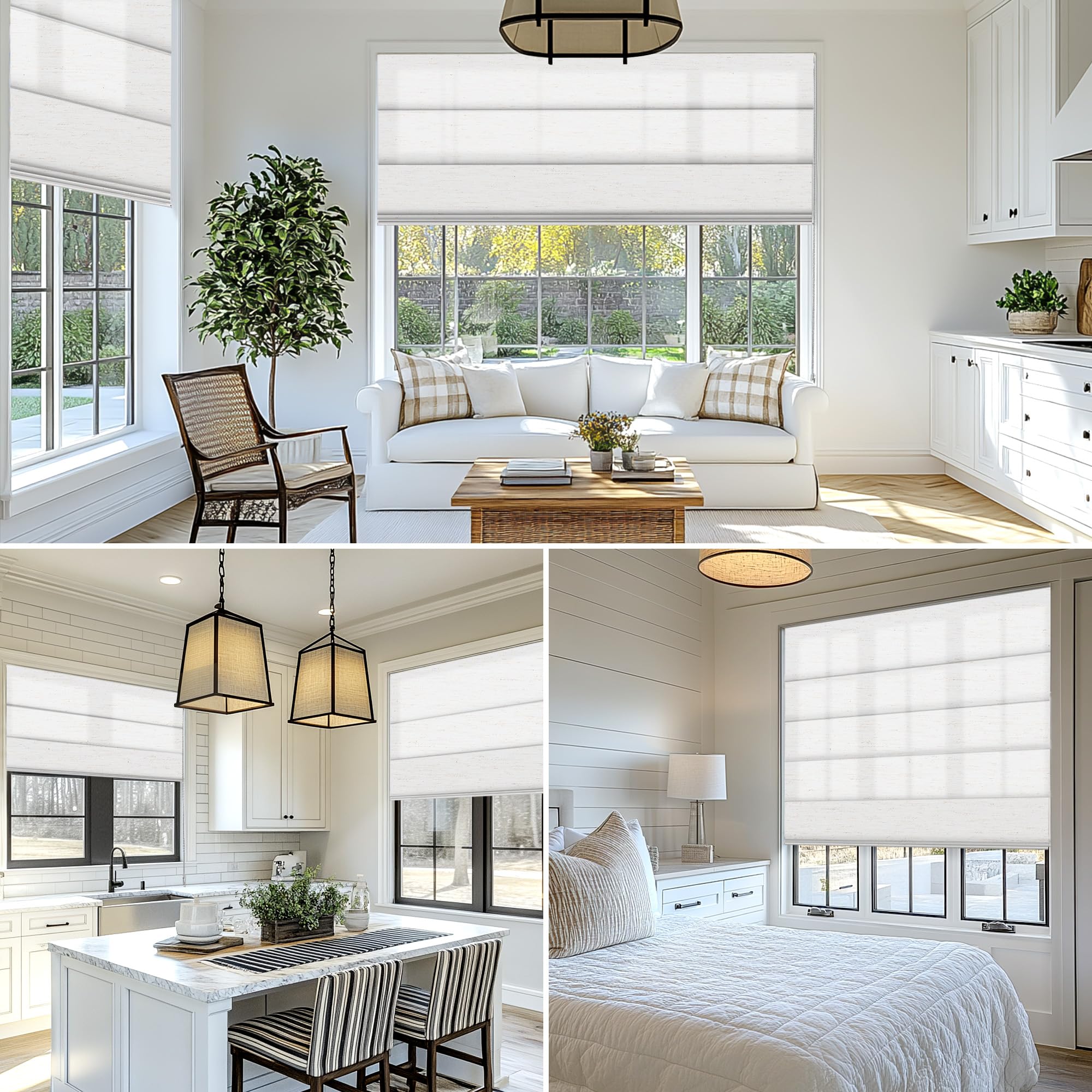 BERISSA Roman Shades for Windows, Linen Roman Blinds,Room Darkening Thermal Insulated Window Shades for Home Living Room Bedroom, Light Filtering Linen White,31