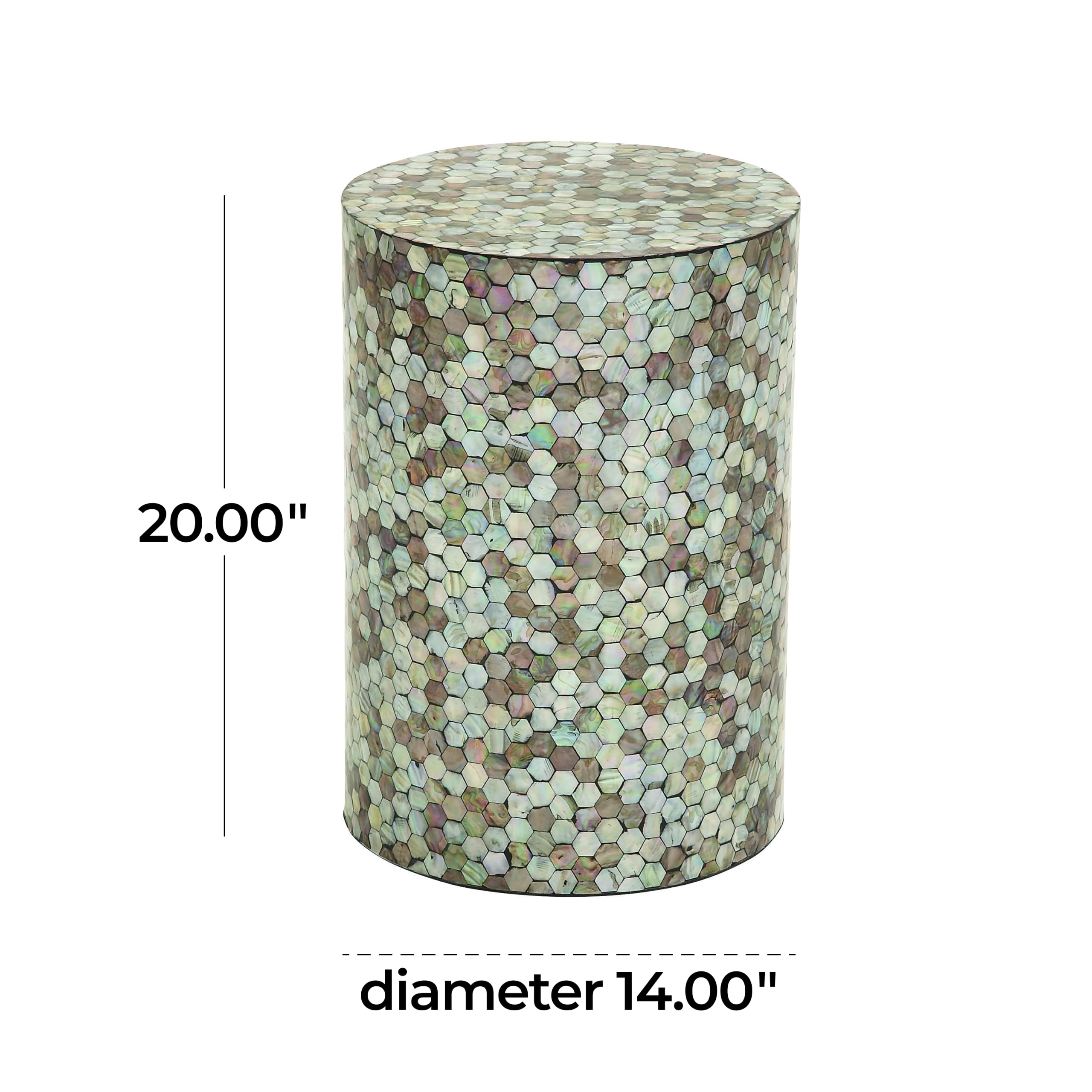 Deco 79 Mother of Pearl Shell Geometric Handmade Side End Accent Table Mosaic End Table, Side Table 14" x 14" x 20", Multi Colored
