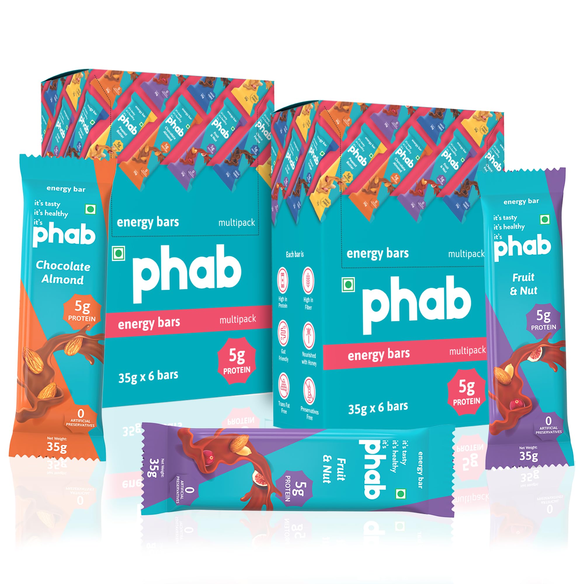 Phab Fruit & Nut, Chocolate Almond 5g Protein Bars | Energy & nutrition | High Fibre & Gut-friendly | No Trans Fat & No Preservatives | Loaded With Nuts | Healthy & Tasty (Pack of 12 x 35g) (B098LQB3VC) Amazon Price History, Amazon Price Tracker