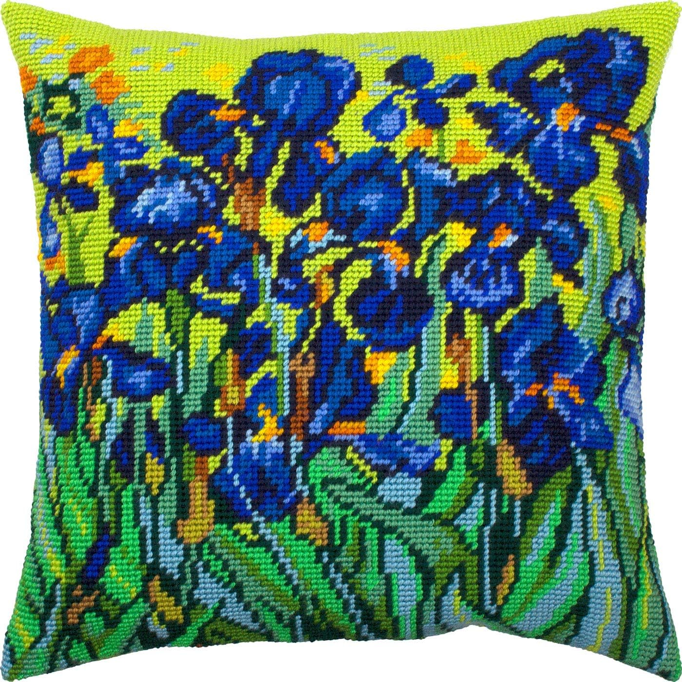 Irises. Needlepoint Kit w/Printed Tapestry Canvas (40 × 40 cm