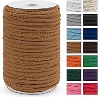Vista 25 de JeogYong - Cuerda de macramé trenzada 5mm x 90m, cuerda de algodón trenzada de 8 hebras natural, cuerda de cordón de dibujo colorida para colgar