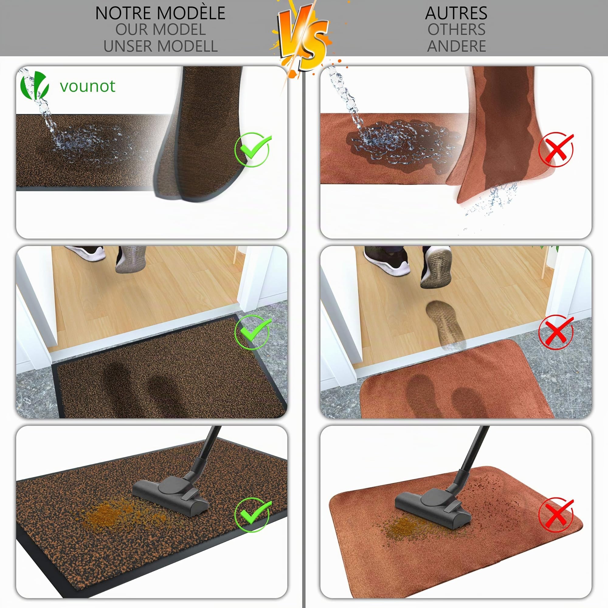 VOUNOT® Zerbino Ingresso Casa da Esterno, Tappeto Entrata Interno, Resistente Sporco, Antiscivolo e Essorbente, 90x120 cm, Marrone-Nero