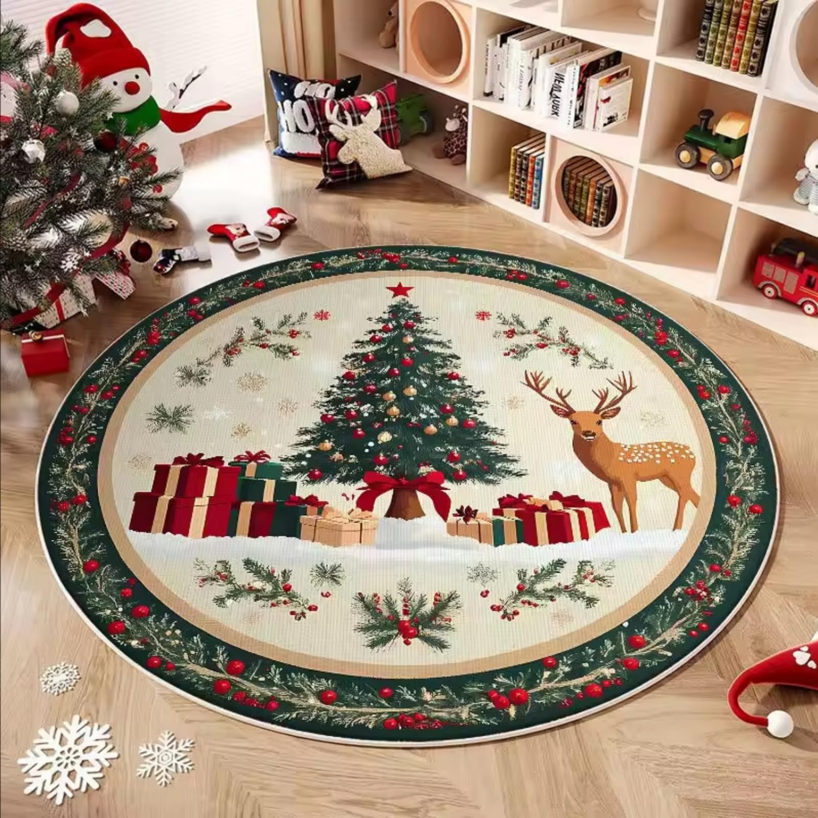 Alfombra Redonda 90 cm Diametro Árbol De Navidad Alfombra tamaño pequeño