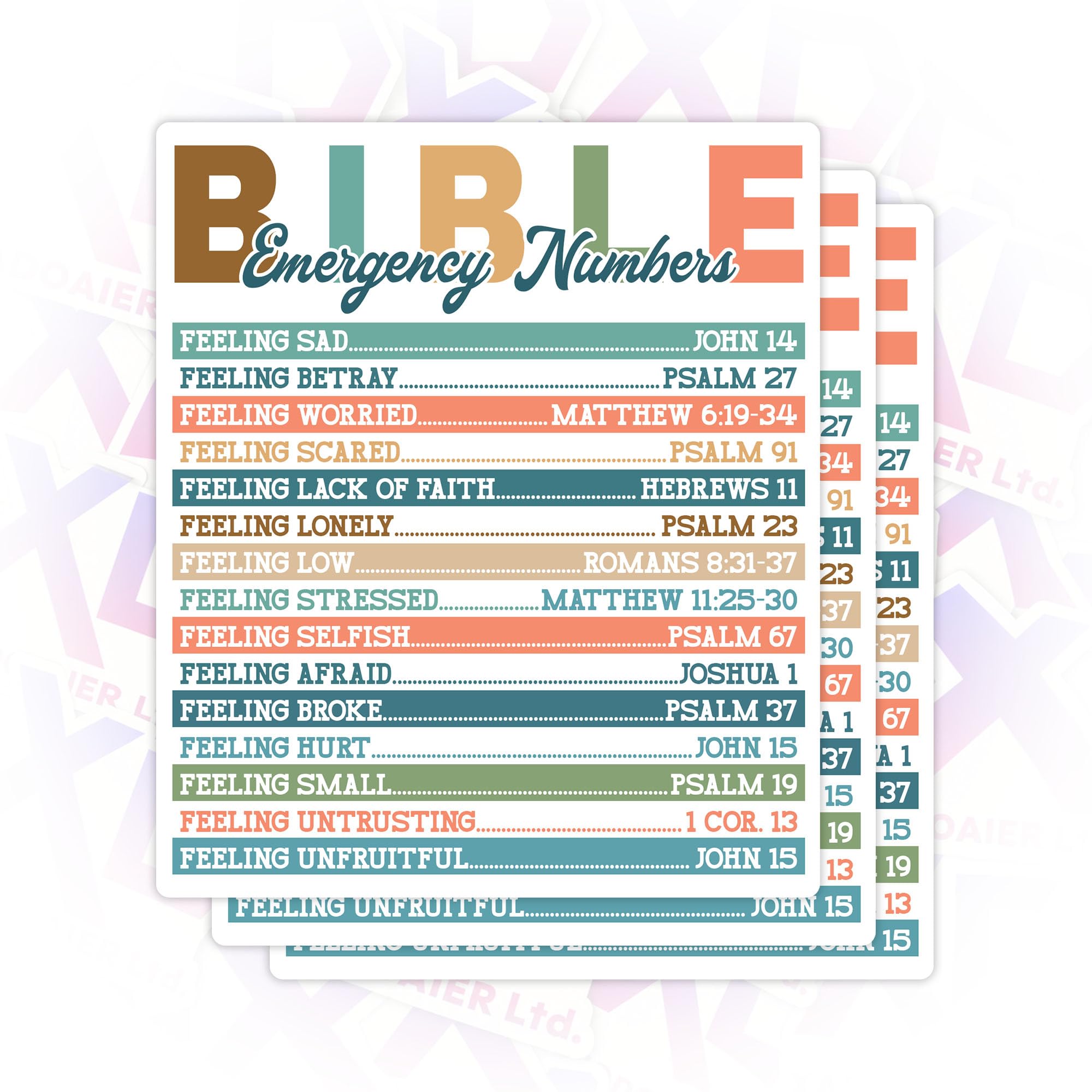 3Pcs Bible Emergency Numbers Sticker, Christian Inspirational Prayer Faith Scripture 3 Inch Die-Cut Waterproof Vinyl Decals for Laptop, Tumbler, Notebook, Water Bottle, Gift for Men Women Kids
